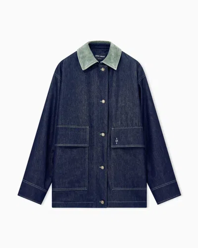 Giorgio Armani Caban Coat Oversized Fit Reactive Denim And Virgin Wool In Blue
