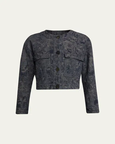 Giorgio Armani Caban Cropped Floral Jacquard Coat In Gray