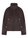 Giorgio Armani Relaxed Fit Cropped Jacket With Decorative Buttons In Brown