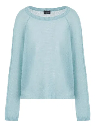 Giorgio Armani Cable-knit Sweater In Blue
