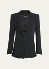 Giorgio Armani Cady Blazer Jacket With Ruffle Underlay In Black