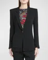 Giorgio Armani Cady Blazer Jacket With Ruffle Underlay In Black