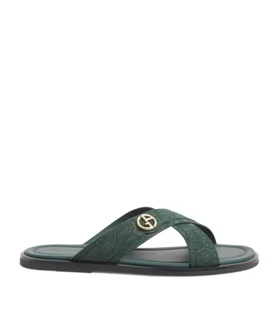 Giorgio Armani Caiman Leather Cross Sandals