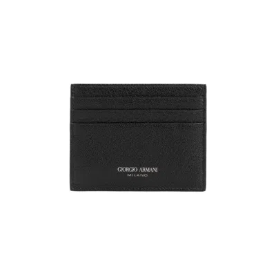 Giorgio Armani Calf Leather Credit Card Holder In Black