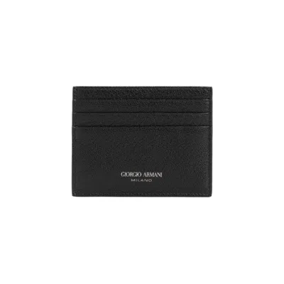 Giorgio Armani Calf Leather Credit Card Holder In Black