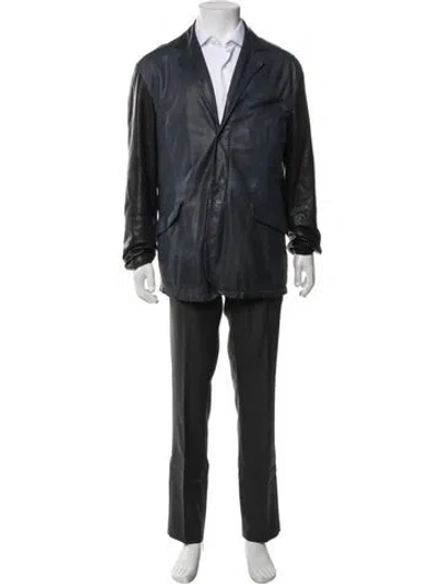 Pre-owned Giorgio Armani Calf Leather Jacket In Blue