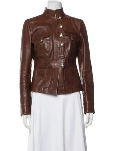 Pre-owned Giorgio Armani Calf Leather Jacket In Brown