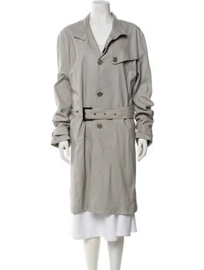 Pre-owned Giorgio Armani Calf Leather Trench Coat In Grey