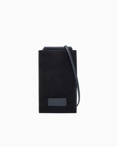 Giorgio Armani Calfskin And Suede Mobile Phone Holder In Black