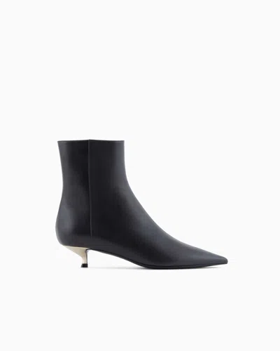 Giorgio Armani Calfskin Ankle Boots In Brown