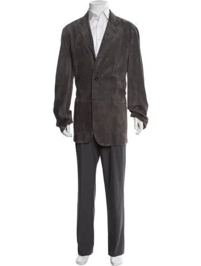 Pre-owned Giorgio Armani Calfskin Two-piece Blazer In Gray