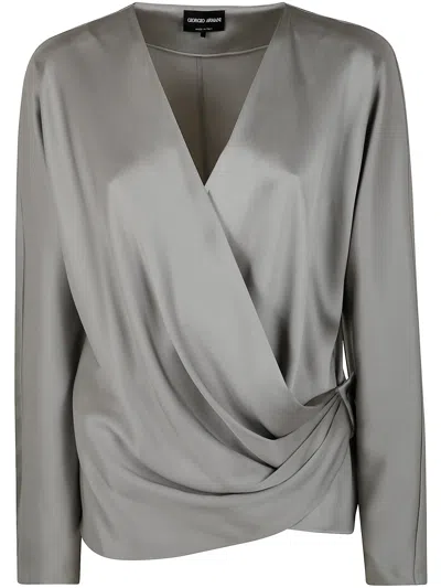 Giorgio Armani Women's Camicia Doppio Raso Seta Shirt In Gray