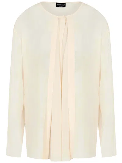 Giorgio Armani Silk Draped Shirt Front Pleats In Neutral