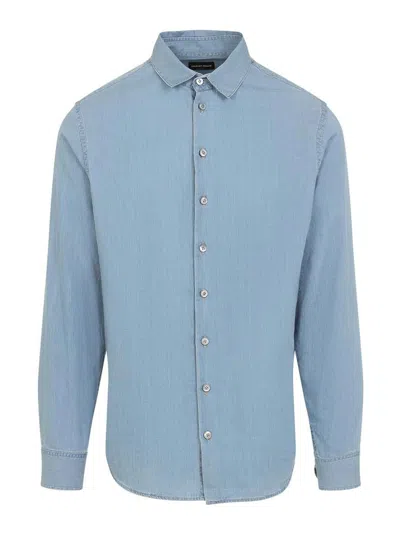 Giorgio Armani Long-sleeved Shirt In Blue