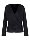 Giorgio Armani Silk Satin Draped V-neckline Waist Long Sleeves