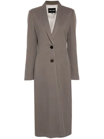 Giorgio Armani Canneté-jersey Long Coat In Neutrals