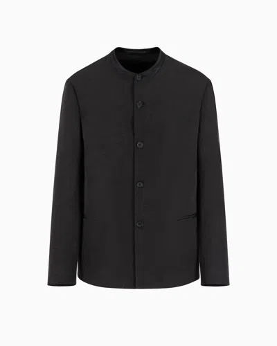 Giorgio Armani Canneté Washed Silk Single-breasted Jacket In Black