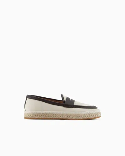 Giorgio Armani Canvas And Nappa Leather Loafers With A Rope Sole
