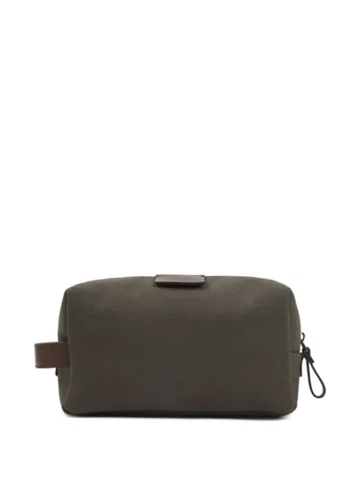 Giorgio Armani Leather-trimmed Zippered Toiletry Bag In Brown