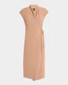 Giorgio Armani Cap-sleeve Cupro Wrap Midi Dress In Solid Medium Brown