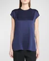 Giorgio Armani Cap-sleeve Silk Blouse In Navy