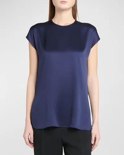 Giorgio Armani Cap-sleeve Silk Blouse In Blue