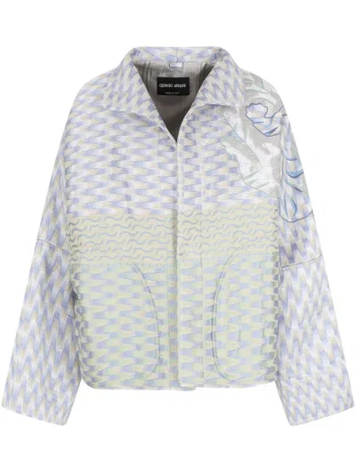 Giorgio Armani Silk, Linen And Hemp Jacquard Pea Coat In Grey