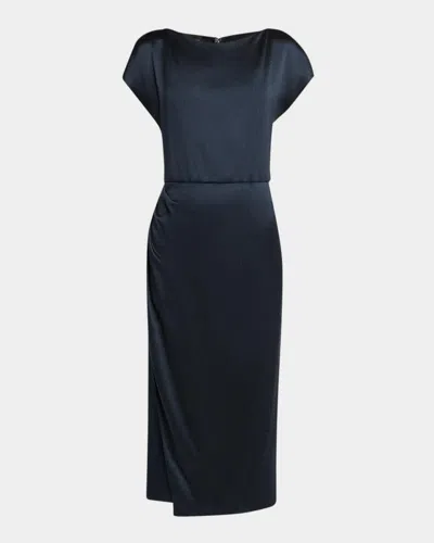 Giorgio Armani Cap-sleeve Draped Satin Midi Dress In Blue