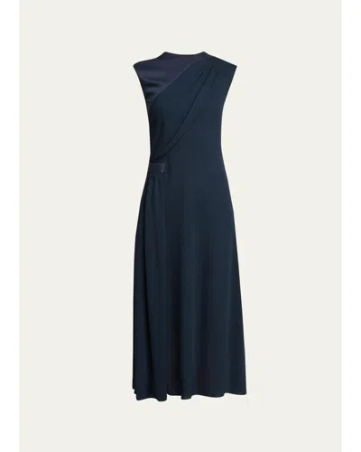 Giorgio Armani Cap-sleeve Draped Satin Midi Dress In Blue