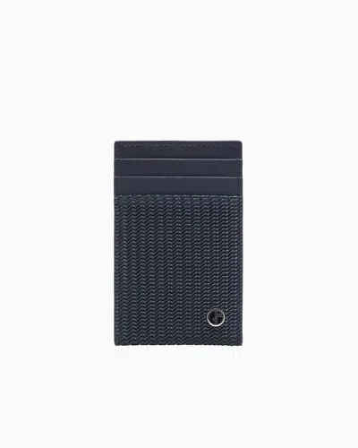 Giorgio Armani Card Holder In Embossed Leather In Blue