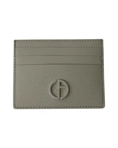Giorgio Armani Card Holder With Emblem In White Leather