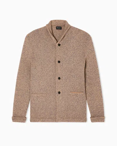 Giorgio Armani Cardigan Jacket In Knit Cashmere And Cotton In Brown