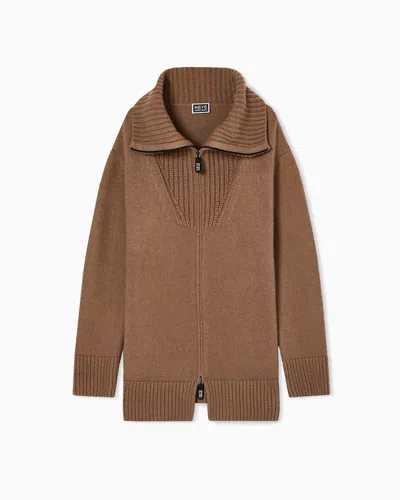 Giorgio Armani Wide-collar Cardigan In Brown