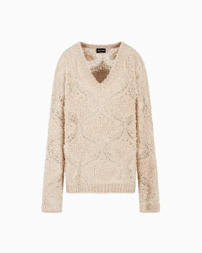 Giorgio Armani Cashmere, Alpaca And Silk V-neck Jumper In Brown
