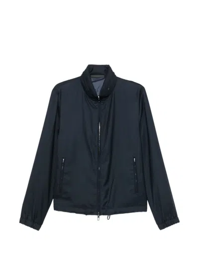 Giorgio Armani Cashmere Silk Blend Blouson Jacket High Collar In Blue