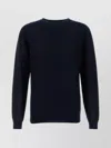Giorgio Armani Cashmere Blend Crew Neck Sweater With Textured Pattern In Blue