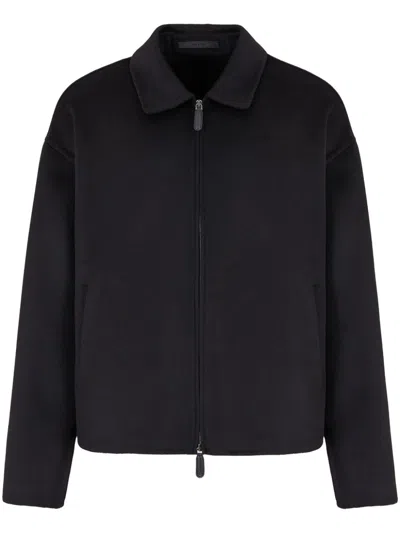 Giorgio Armani Cashmere-blend Zip-up Jacket In Bleu