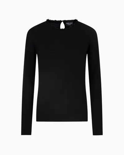 Giorgio Armani Cashmere Crew-neck Jumper With Embroidery In Black