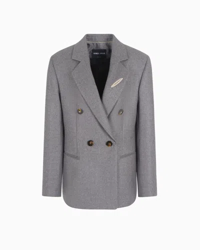 Giorgio Armani Cashmere Flannel Double-breasted Jacket In Gray