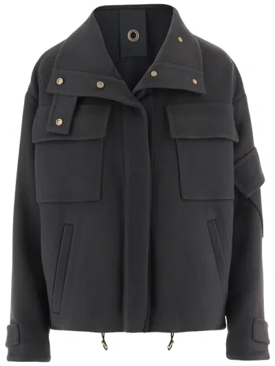 Giorgio Armani Cashmere Jacket With High Collar And Multi-pocket Design In Black