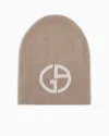 Giorgio Armani Official Store Cashmere Jacquard Logo Beanie In Beige