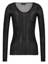 Giorgio Armani Knitwear Scoop Neck Sheer Ribbed Texture Long Sleeves In Black