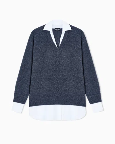 Giorgio Armani Cashmere Jumper With Shirt Details In Gray