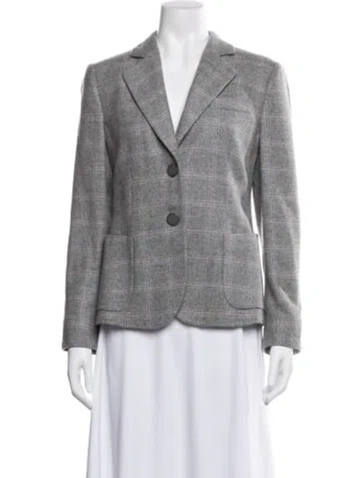 Pre-owned Giorgio Armani Cashmere Plaid Print Blazer In Gray