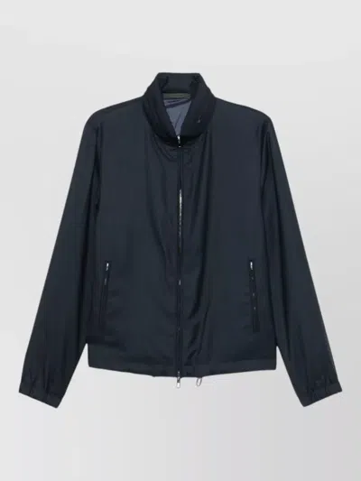 Giorgio Armani Cashmere Silk Blend Blouson Jacket High Collar In Blue