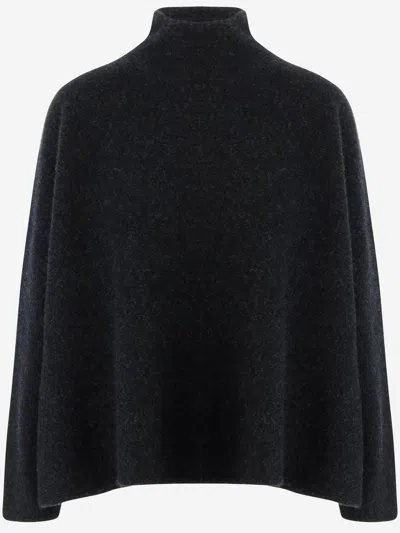 Giorgio Armani High Neck Cashmere Sweater With Dropped Shoulders In Blue