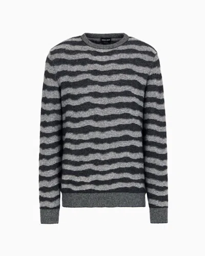 Giorgio Armani Cashmere, Viscose And Silk-blend Jacquard Crew-neck Jumper In Grey