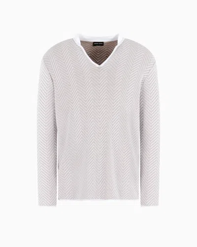 Giorgio Armani Cashmere, Viscose And Silk Jacquard Jumper In Sand