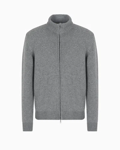 Giorgio Armani Cashmere Zip-up Mock-neck Cardigan In Grey