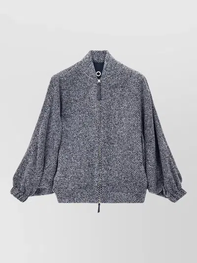 Giorgio Armani Casual Textured Jacket Stand Collar Long Sleeves In Gray
